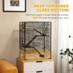 4 Tier Hamster Cage with Deep Tempered Glass Bottom, Running Wheel, Hut, Water Bottle, Food Dish, 24" x 16" x 31.5" - Image 4