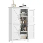 4 tier Shelf Bathroom Freestanding Cabinet, Farmhouse Bathroom Cabinet, 23.6" x 11.8" x 43.3", White - Image 11