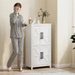 4 tier Shelf Bathroom Freestanding Cabinet, Farmhouse Bathroom Cabinet, 23.6" x 11.8" x 43.3", White - Image 7