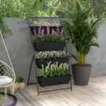 Outsunny 4-Tier Vertical Garden Planter Black Outdoor Plant Stand for Vegetables Flowers with 4 Boxes - Image 2