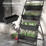 Outsunny 4-Tier Vertical Garden Planter Black Outdoor Plant Stand for Vegetables Flowers with 4 Boxes - Image 7