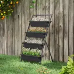 Outsunny 4-Tier Vertical Garden Planter Black Outdoor Plant Stand for Vegetables Flowers with 4 Boxes - Image 10