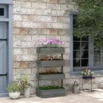 4-Tier Wooden Garden Box, Self-Draining, Fabric Bottom, Tiered Save Space, Planter Box for Flowers, Vegetables, Herbs, Gray - Image 2