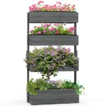 4-Tier Wooden Garden Box, Self-Draining, Fabric Bottom, Tiered Save Space, Planter Box for Flowers, Vegetables, Herbs, Gray - Image 11