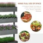 4-Tier Wooden Garden Box, Self-Draining, Fabric Bottom, Tiered Save Space, Planter Box for Flowers, Vegetables, Herbs, Gray - Image 4