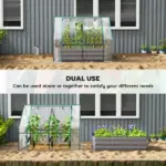 Outsunny 4 x 3 x 3ft Raised Garden Bed with Mini Greenhouse, Galvanized Raised Garden Bed with Cover, Clear and Dark Gray - Image 4