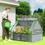 Outsunny 4 x 3 x 3ft Raised Garden Bed with Mini Greenhouse, Galvanized Raised Garden Bed with Cover, Clear and Dark Gray - Image 8