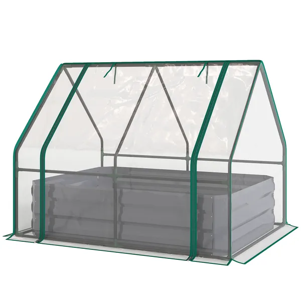 4-x-3-x-3ft-raised-garden-bed-with-mini-greenhouse-galvanized-raised-garden-bed-with-cover-clear-and-dark-gray.webp Outsunny 4 x 3 x 3ft Raised Garden Bed with Mini Greenhouse, Galvanized Raised Garden Bed with Cover, Clear and Dark Gray - Image 1