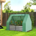Outsunny 4 x 3 x 3ft Raised Garden Bed with Mini Greenhouse, Galvanized Raised Garden Bed with Cover, Green and Dark Gray - Image 2
