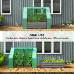 Outsunny 4 x 3 x 3ft Raised Garden Bed with Mini Greenhouse, Galvanized Raised Garden Bed with Cover, Green and Dark Gray - Image 4