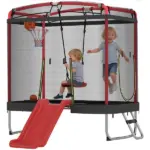 Qaba 4 x 6FT Trampoline for Kids Indoor and Outdoor with Slide, Swing, Basketball Hoop and Safety Enclosure, Red - Image 11