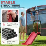Qaba 4 x 6FT Trampoline for Kids Indoor and Outdoor with Slide, Swing, Basketball Hoop and Safety Enclosure, Red - Image 4