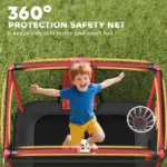 Qaba 4 x 6FT Trampoline for Kids Indoor and Outdoor with Slide, Swing, Basketball Hoop and Safety Enclosure, Red - Image 7