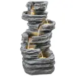 40" Tall Outdoor Waterfall Fountain with LED Lights, 6-Tier Cascading Waterfall Feature, Resin Garden Fountain, Gray - Image 11