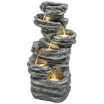 40" Tall Outdoor Waterfall Fountain with LED Lights, 6-Tier Cascading Waterfall Feature, Resin Garden Fountain, Gray