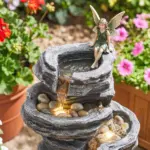 40" Tall Outdoor Waterfall Fountain with LED Lights, 6-Tier Cascading Waterfall Feature, Resin Garden Fountain, Gray - Image 8