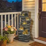 40" Tall Outdoor Waterfall Fountain with LED Lights, 6-Tier Cascading Waterfall Feature, Resin Garden Fountain, Gray - Image 9