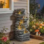 40" Tall Outdoor Waterfall Fountain with LED Lights, 6-Tier Cascading Waterfall Feature, Resin Garden Fountain, Gray - Image 10