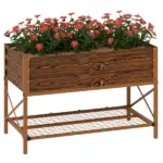 40" x 20" x 10" Galvanized Steel Raised Garden Bed, Metal Garden Bed with Storage Shelf, Dark Brown
