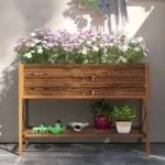 40" x 20" x 10" Galvanized Steel Raised Garden Bed, Metal Garden Bed with Storage Shelf, Dark Brown - Image 9