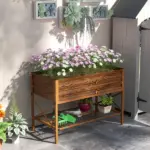 40" x 20" x 10" Galvanized Steel Raised Garden Bed, Metal Garden Bed with Storage Shelf, Dark Brown - Image 10