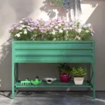 Outsunny 40" x 20" x 10" Raised Garden Bed for Flowers and Vegetables, Metal Raised Flower Beds with Legs, 37 gallons, Green - Image 9