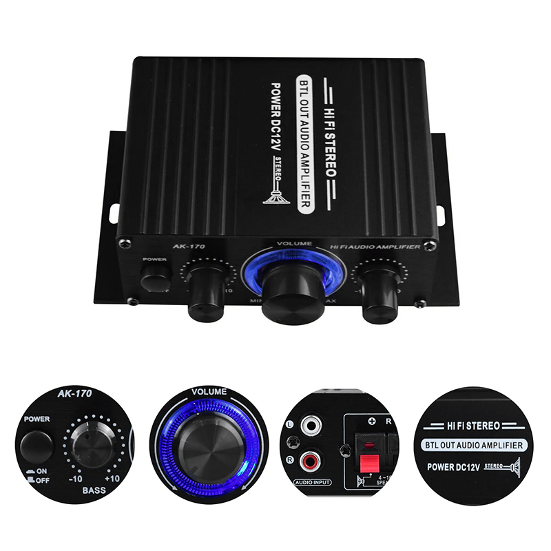 400W Max 12V 2 Channel Stereo Audio Amplifier with Bass and Treble Controls