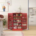 40.9" Kitchen Sideboard Cabinet, Freestanding Kitchen Storage Cabinet w/ Double Doors and 5-tier Shelving for Home, Dining Room, Red - Image 2