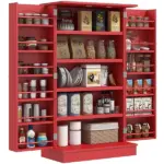40.9" Kitchen Sideboard Cabinet, Freestanding Kitchen Storage Cabinet w/ Double Doors and 5-tier Shelving for Home, Dining Room, Red - Image 11