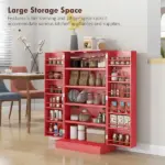40.9" Kitchen Sideboard Cabinet, Freestanding Kitchen Storage Cabinet w/ Double Doors and 5-tier Shelving for Home, Dining Room, Red - Image 4