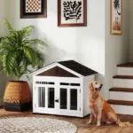 40"L Wooden Dog House Outdoor Indoor for Small, Medium, Large Dogs, with Air Vents and Elevated Removable Floor - Image 9