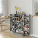 HOMCOM 41" Kitchen Pantry Storage Modern 2-Door Cabinet with 5-Tier Shelving 12 Spice Racks Adjustable Shelves Gray - Image 2