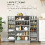 HOMCOM 41" Kitchen Pantry Storage Modern 2-Door Cabinet with 5-Tier Shelving 12 Spice Racks Adjustable Shelves Gray - Image 4