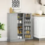 HOMCOM 41" Kitchen Pantry Storage Modern 2-Door Cabinet with 5-Tier Shelving 12 Spice Racks Adjustable Shelves Gray - Image 10