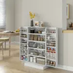 HOMCOM 41" Kitchen Sideboard Cabinet with 5-Tier Shelving 12 Spice Racks Adjustable Shelves, White - Image 12