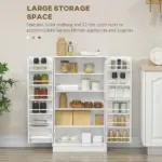 HOMCOM 41" Kitchen Sideboard Cabinet with 5-Tier Shelving 12 Spice Racks Adjustable Shelves, White - Image 4