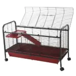 41"L Small Animal Cage, Rabbit Guinea Pig Hutch, Ferret Pet Play House with Feeder, Rolling Wheels, Platform and Ramp, Red/Black - Image 11
