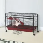 41"L Small Animal Cage, Rabbit Guinea Pig Hutch, Ferret Pet Play House with Feeder, Rolling Wheels, Platform and Ramp, Red/Black - Image 10