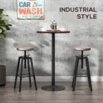 42 Bar Height Round Table Weathered Wood Top Steel Frame for Home Bar Kitchen Dining Room Brown Black - Image 4