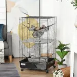 PawHut 42" Hamster Cage, Small Animal Cage Habitat for Ferret with Wheels, Hammocks, Tunnels and 3 Doors, Black - Image 2