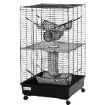 PawHut 42" Hamster Cage, Small Animal Cage Habitat for Ferret with Wheels, Hammocks, Tunnels and 3 Doors, Black - Image 11