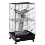 PawHut 42" Hamster Cage, Small Animal Cage Habitat for Ferret with Wheels, Hammocks, Tunnels and 3 Doors, Black