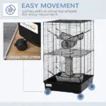 PawHut 42" Hamster Cage, Small Animal Cage Habitat for Ferret with Wheels, Hammocks, Tunnels and 3 Doors, Black - Image 5