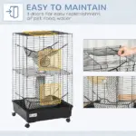 PawHut 42" Hamster Cage, Small Animal Cage Habitat for Ferret with Wheels, Hammocks, Tunnels and 3 Doors, Black - Image 6