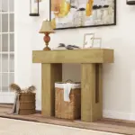 HOMCOM 42 Inch Console Table, Sofa Table Behind the Couch with Thickened Tabletop for Living Room, Hallway, Entrance, Oak - Image 6