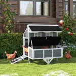 PawHut 43" Chicken Coop with Wheels, Chicken Tractor with Nesting Box, Windows, Pull-out Tray, Perches, for 2-4 Hens, Gray - Image 2