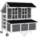 PawHut 43" Chicken Coop with Wheels, Chicken Tractor with Nesting Box, Windows, Pull-out Tray, Perches, for 2-4 Hens, Gray - Image 11