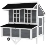 PawHut 43" Chicken Coop with Wheels, Chicken Tractor with Nesting Box, Windows, Pull-out Tray, Perches, for 2-4 Hens, Gray