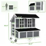 PawHut 43" Chicken Coop with Wheels, Chicken Tractor with Nesting Box, Windows, Pull-out Tray, Perches, for 2-4 Hens, Gray - Image 3
