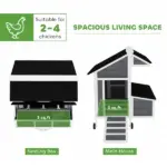 PawHut 43" Chicken Coop with Wheels, Chicken Tractor with Nesting Box, Windows, Pull-out Tray, Perches, for 2-4 Hens, Gray - Image 5